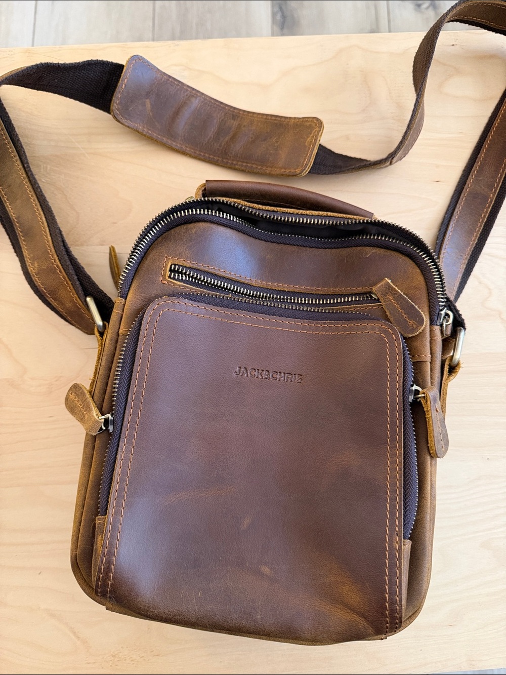 Jack & Chris Brown Leather Messenger Bag for Men